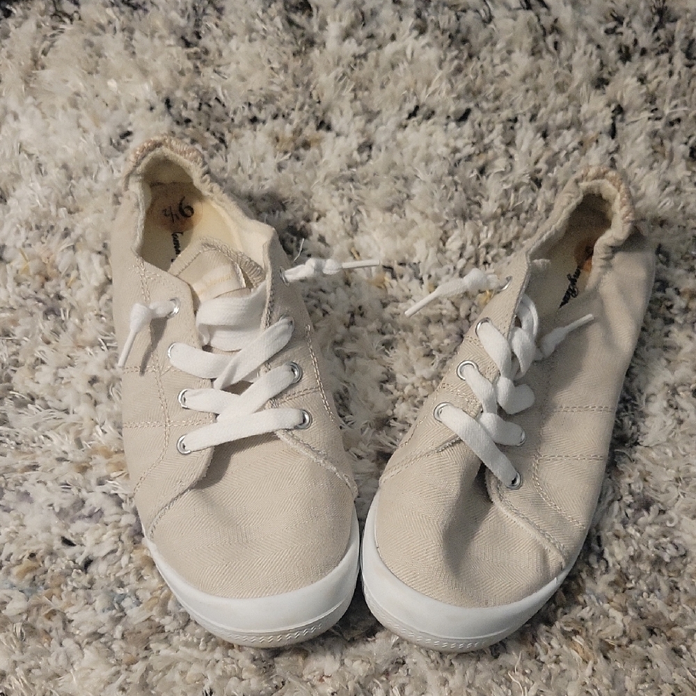 Tommy Bahama Beige Canvas Sneakers with White Soles